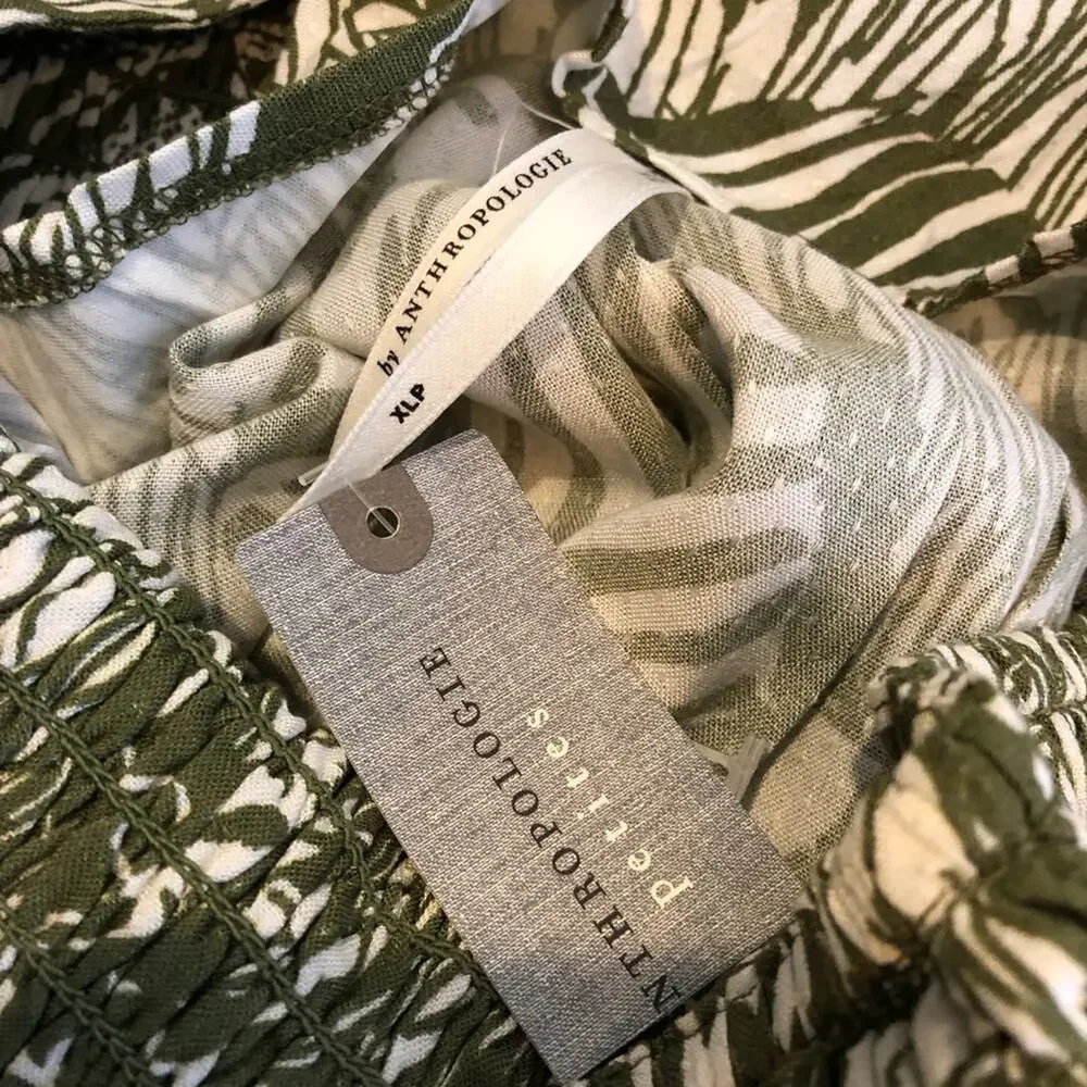 Anthropologie moss green cream safari animal cutout dress size XL Petite NWT